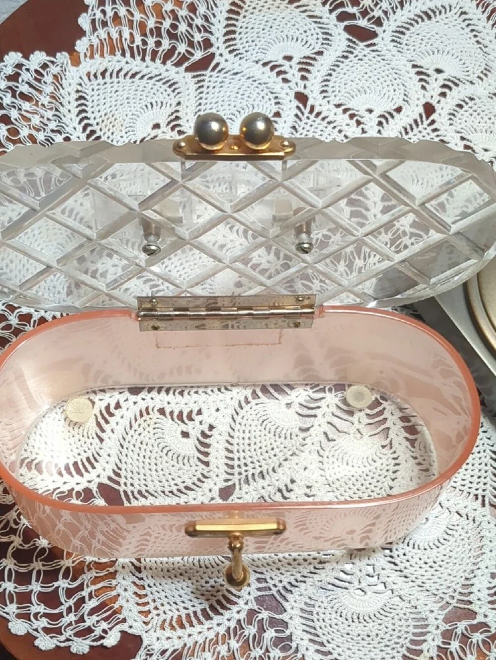 Charles S Kahn Stellar Lucite Clear Handle Pink Acrylic Box Purse